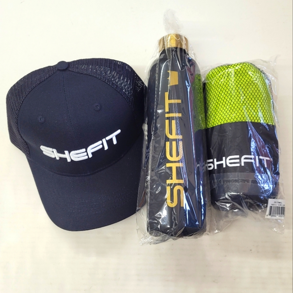 Shefit Accessory Bundle Trucker Hat Water Bottle Microfiber Gym Towel 14x29" New